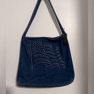 Raviani Denim Tote Bag with Embossed USA Flag, NWT Made in USA